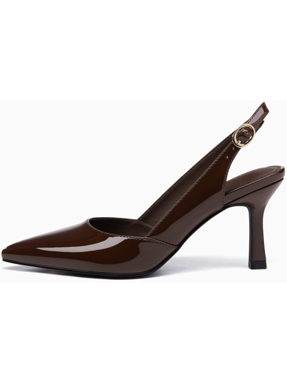 Women's Coffee Faux Leather Slingback Pointed Toe Backless Wedding Dress Pumps - Picture 2 of 4